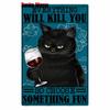 Vintage Turquoise Cat Metal Poster, I Drink Wine Wall Tin Sign, Retro Frogs, Wine Plate for Elf Bar, Pub and Garden Decor, WY52