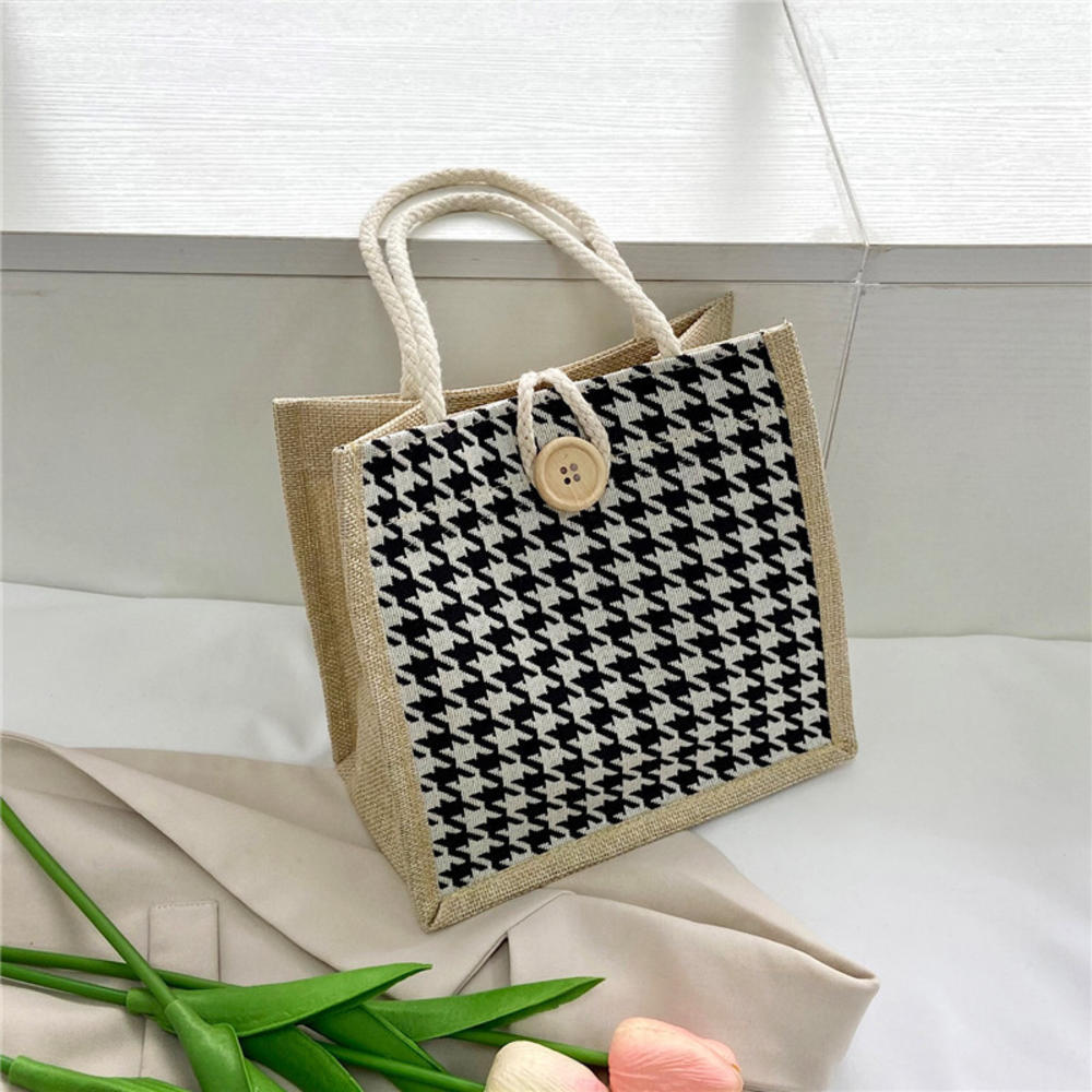 Vintage Linen Floral Tote Bag Portable Eco-Friendly Handbag Reusable Top Handle Shopping Bag