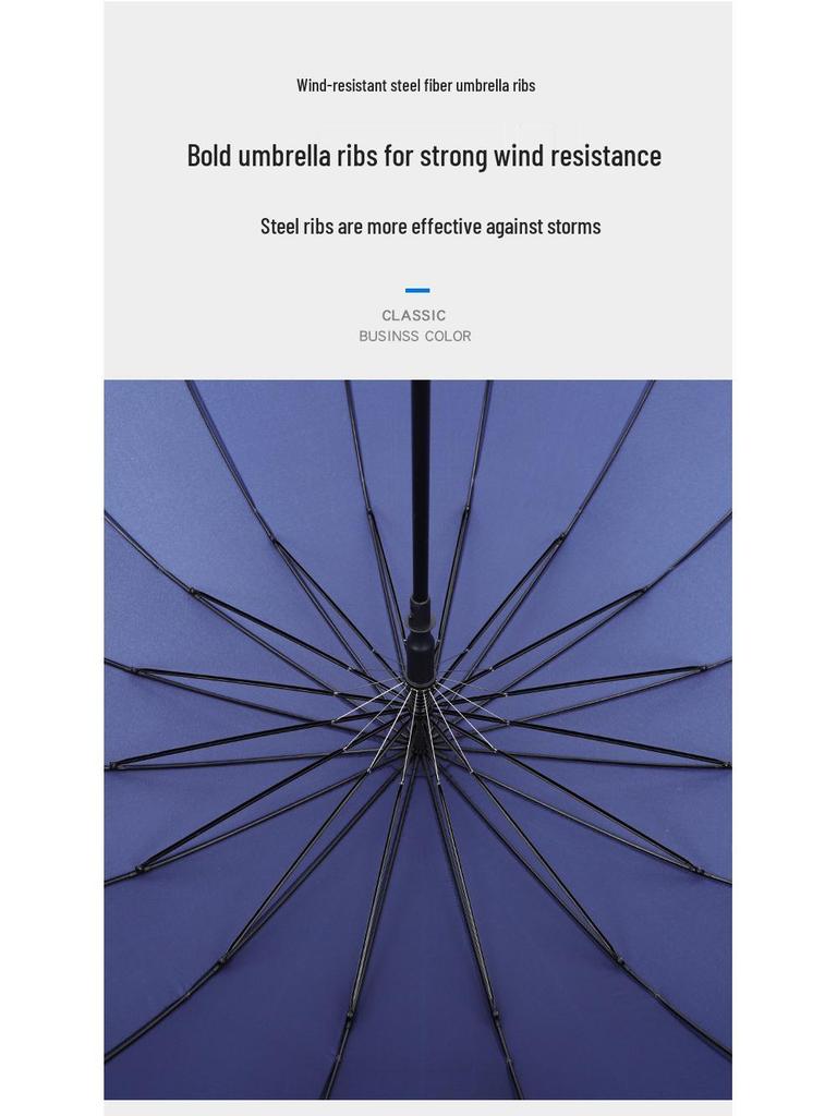 Windproof 16-Rib Large Solid Color Automatic Open Umbrella with Long Handle