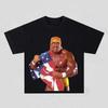 Hulk Hogan American Flag Graphic T-Shirt Men Women Wrestling Legend Fan Casual Streetwear Short