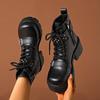 Women Ankle Boots Solid Chunky Heel Mid-Calf Boots Fashion Lace Up Shoes for Women Comfortable Luxury Buckle Strap Boots Women