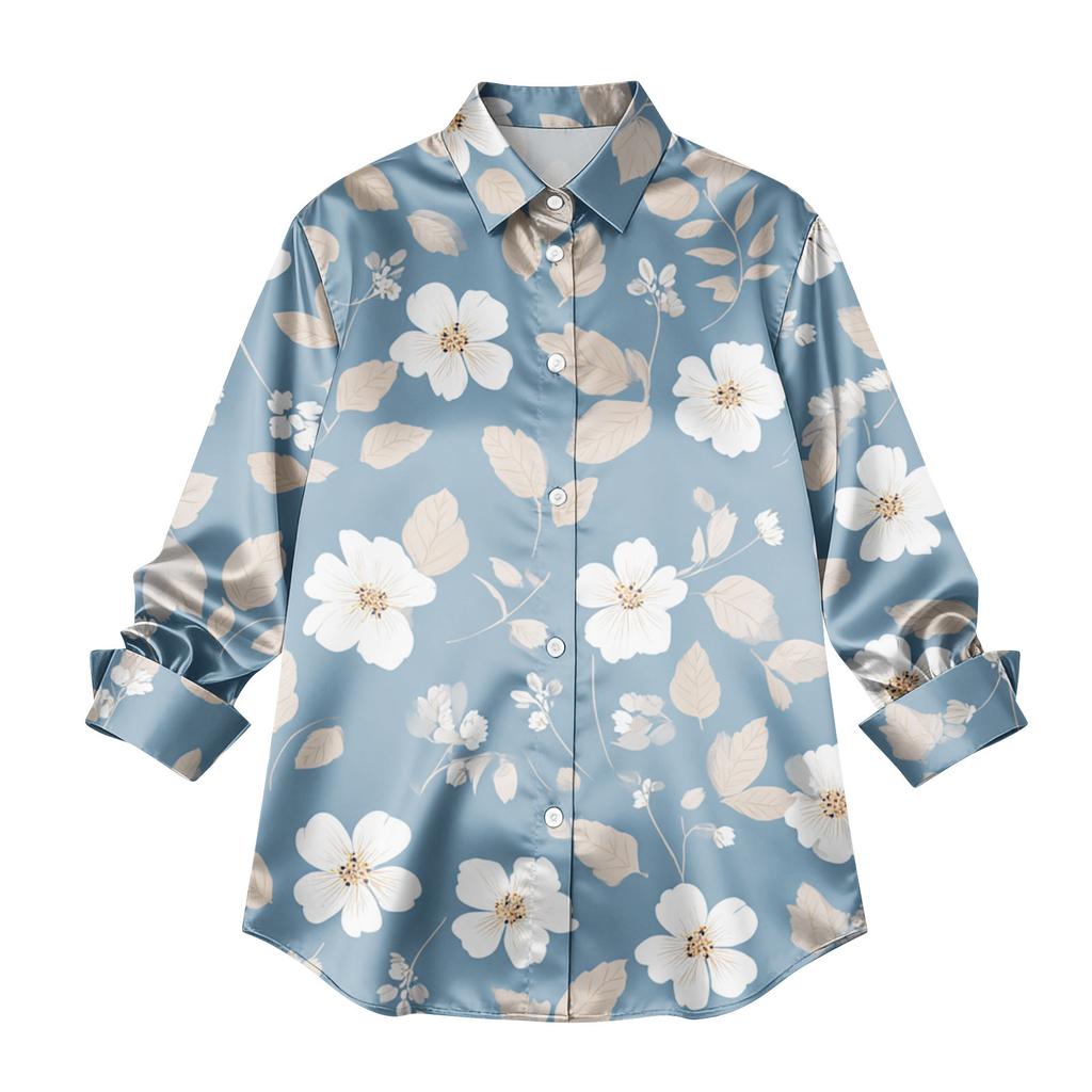 Camicia da donna, camicetta, stampa, bottoni, manica lunga, casual, basic, colletto, regolare
