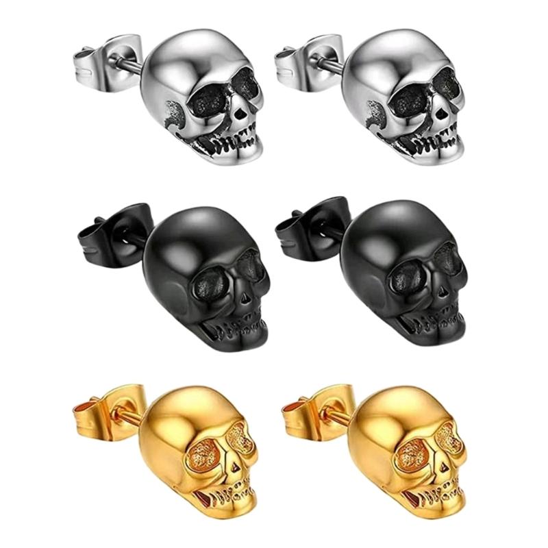 Skull Studs Pair, Vintage Gothic Alloy Design with Stud Back Closure for Halloween Parties and Edgy Outfit Styling
