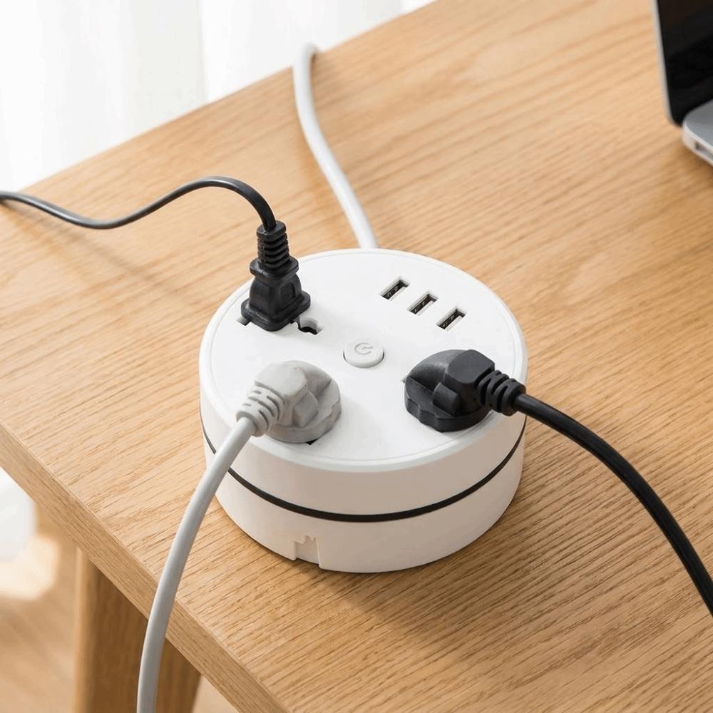 UK Plug Standard Portable Extension Socket Round Design USB Charger Plug  Bedside