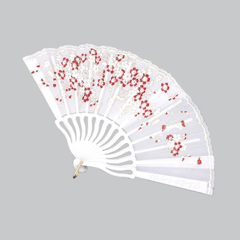 

1 шт. Веер для танцев в древнем стиле, складной, для фотосессий, элегантный, с цветущей сливой, подарок, пластиковый, классический, новый китайский стиль, разноцветный A белый