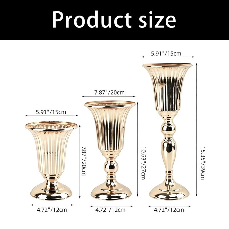 Vases trompettes Support à fleurs Centres de table, Vases urnes avec finition dorée, Corps cannelé et base large pour présentoirs décoratifs d'intérieur