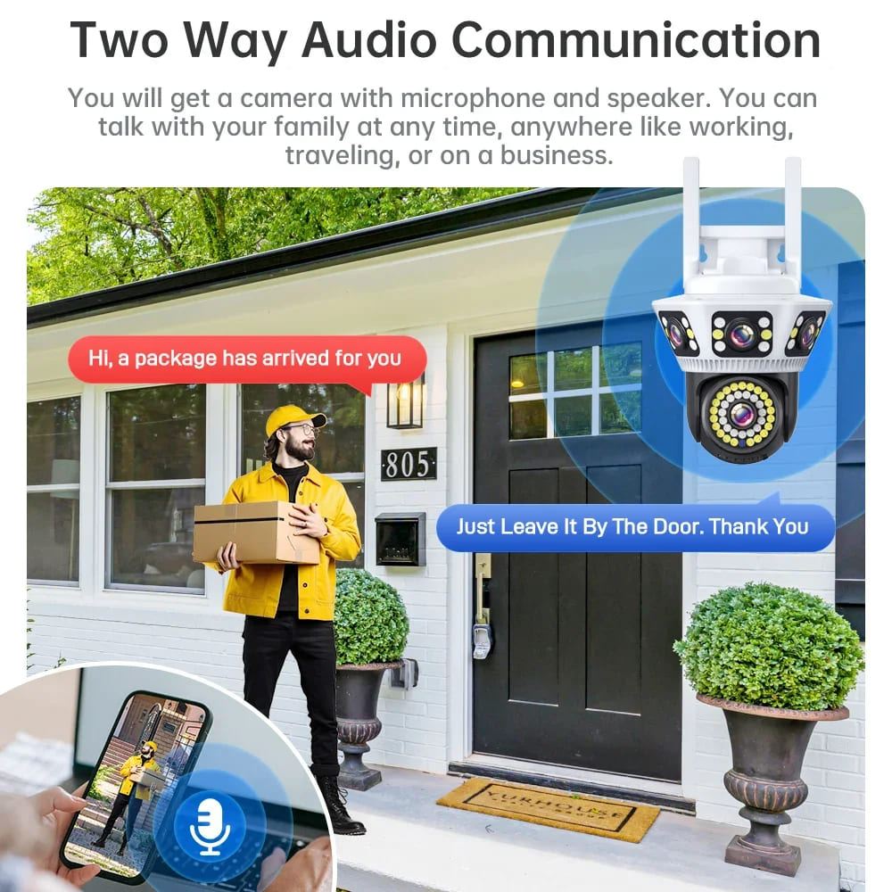 LS VISION 6K Outdoor WiFi Video Surveillance Camera 12MP Four-lens Three-screen AI Human Body Detection Bidirectional Voice IP Camera CCTV