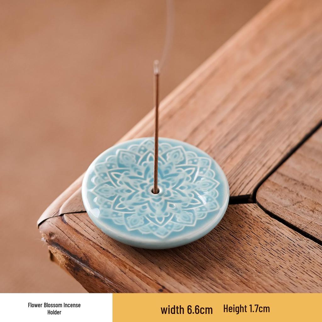 Celadon Lotus Bloom Incense Holder - Ceramic Flower Ornament for Home and Tea Ceremony