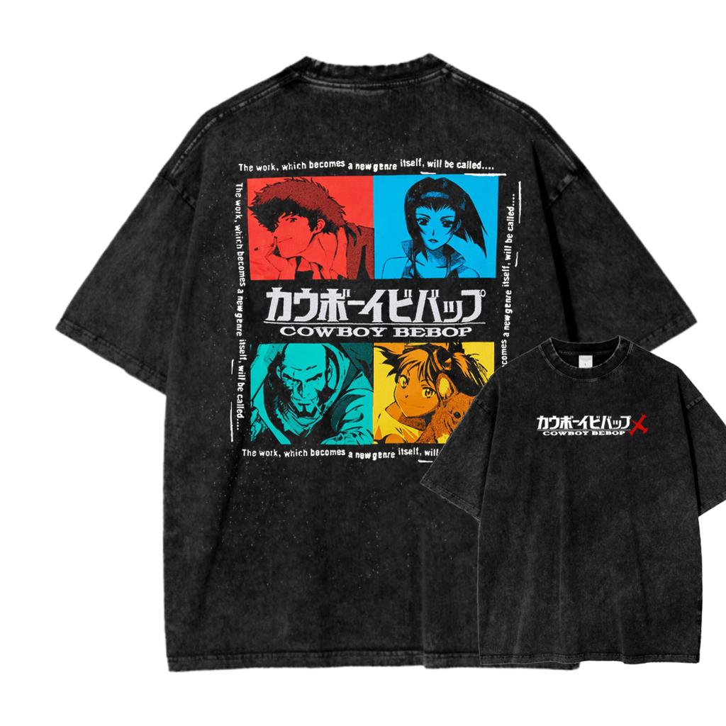 Cowboy Bebop Anime Liebhaber Ausgewaschenes T-Shirt Ganzjahreskleidung Hohe Qualität Persönlichkeit Kleidung Große Größen Unisex Neues Modell Paare T-Shirt