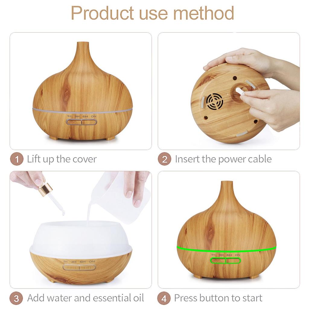 Wood Grain 400ml Ultrasonic Essential Oil Diffuser with Remote Control and Seven-Color LED