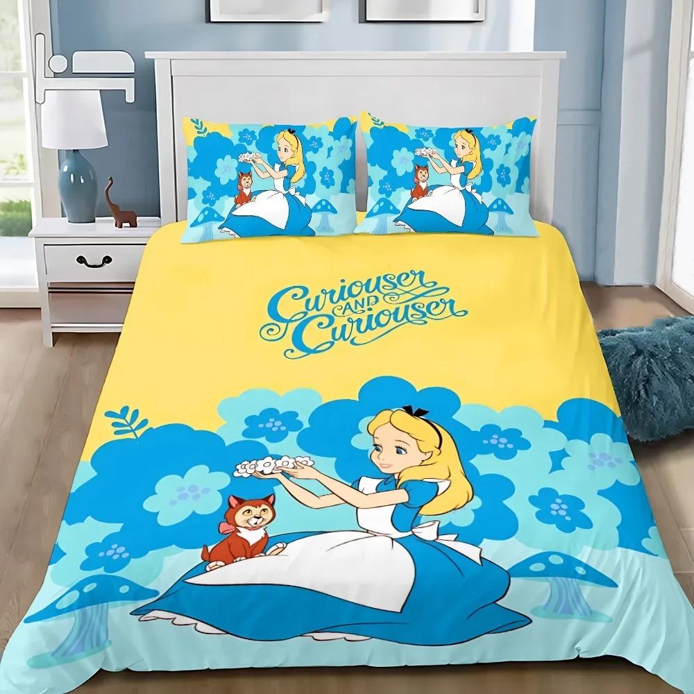 Cartoon Alice In Wonderland Duvet Cover Pillowcase Alice Princess Bedding Set Adult Boy Girl Bedroom Decoration Children Gift
