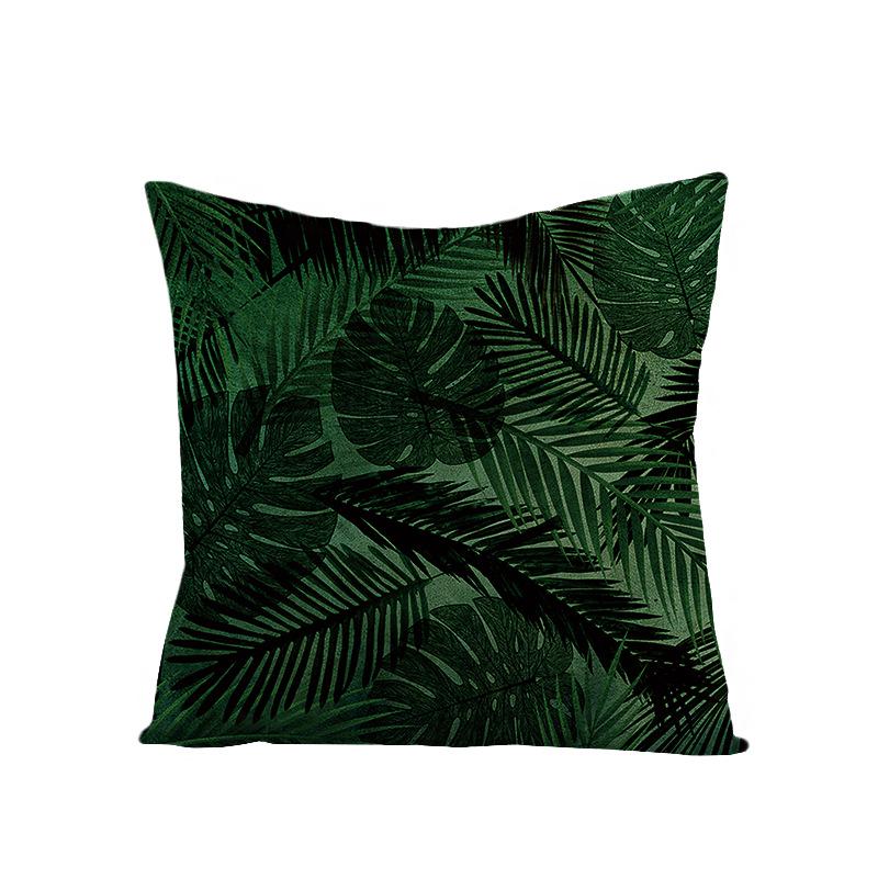 Tropical Green Leaf Linen Pillowcase - Nordic Style Sofa Cushion Cover
