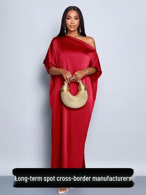 Damen Frühherbst Gelbes Satin-Kleid