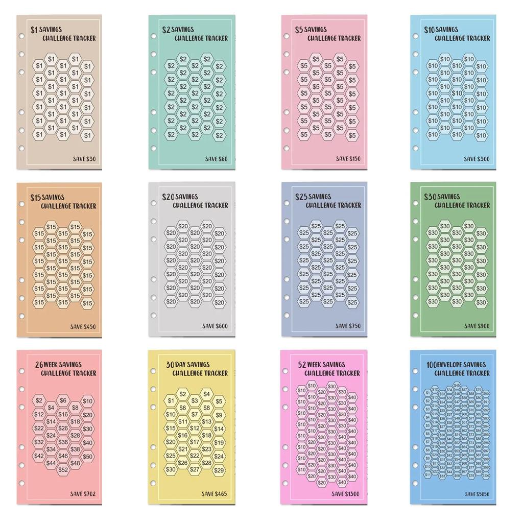 48 Sheets Week Savings Challenge Papers A6 Loose Leaf Binder Save Money Notebook Euros USD Cash Budget Planner Supplies