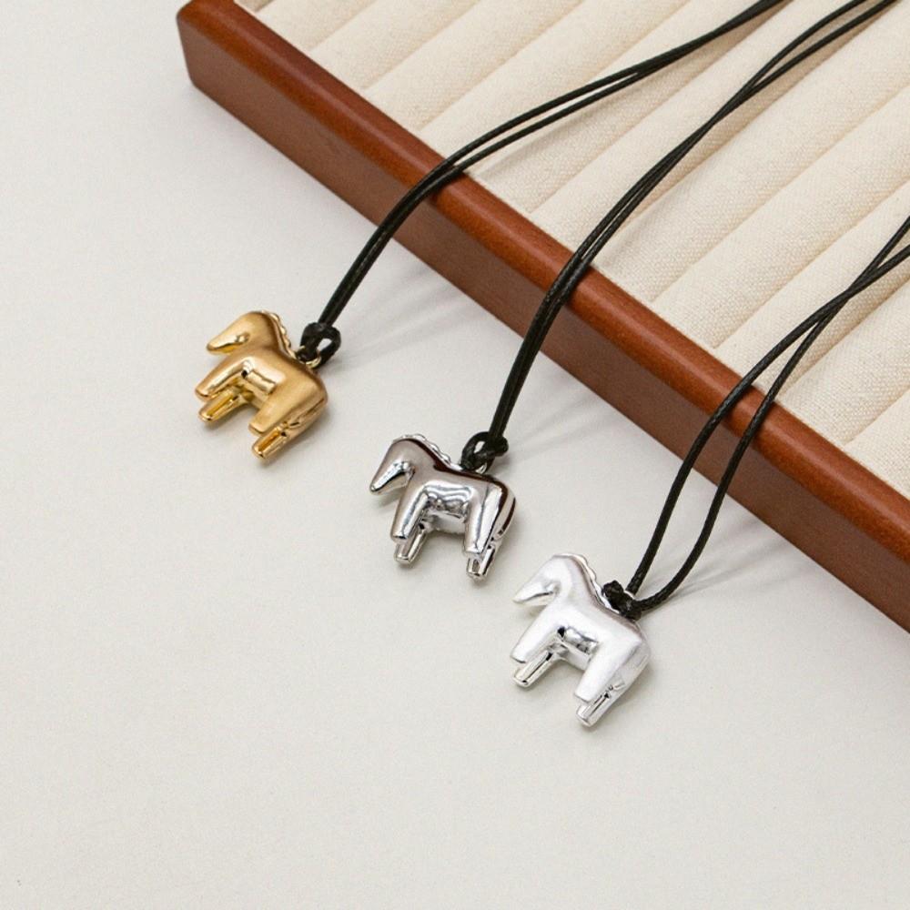 Zinc Zinc Alloy Pony Sweater Chain Long Leather Rope Necklace Cool Horse Pendant Necklace Girls