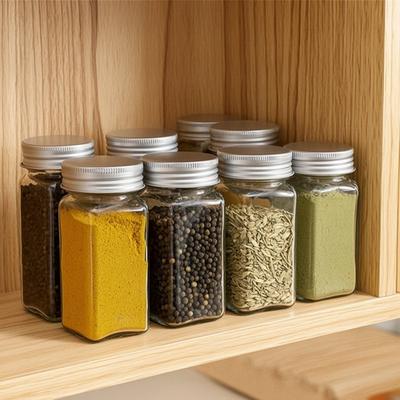 Glass Spice Jars with Label Stickers 4oz Transparent Glass with Bamboo Lid and Silicone Seal Kitchen Spice Container for Organization, Salt, Pepper