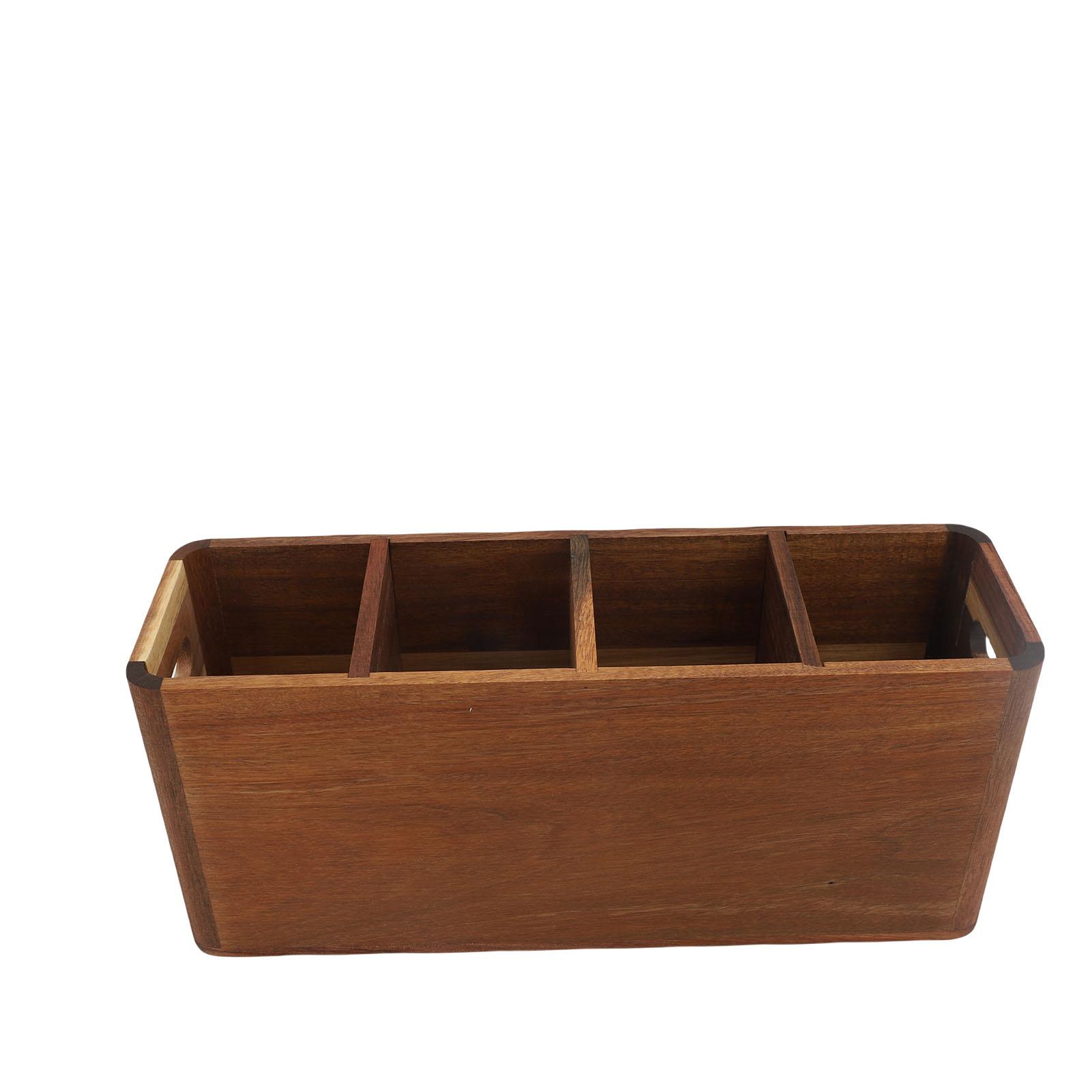

Kitchen Utensils Holder with 4 Compartments Wooden Utensil Organizer for Kitchen Countertop Storage Cooking Silverware