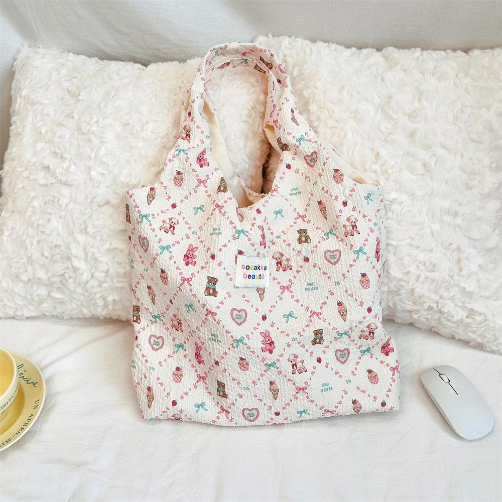 Korean Summer Embossed Canvas Tote Bag - Large Capacity, Niche Design, Shoulder and Underarm Style