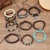 Retro Bull Head Cowboy Hat & Multi-layer Handwoven Leather Bracelet Set (11 Pcs) for Men