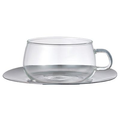 UNITEA Cup Saucer 230ml Stainless Steel Heat Resistant Glass Gift Present 8337 &