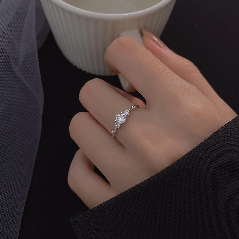Bling 925 Sterling Silver Flash Diamond Ring Women Opening Adjustable Ring For Women Wedding Gift