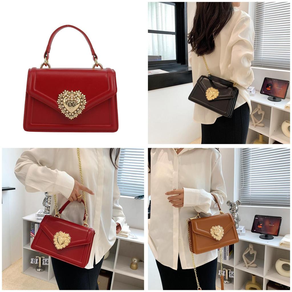 2024 New Fashion Retro Women's Cross-border Shoulder Chain Bag High-quality Pu Love Heart Handbag