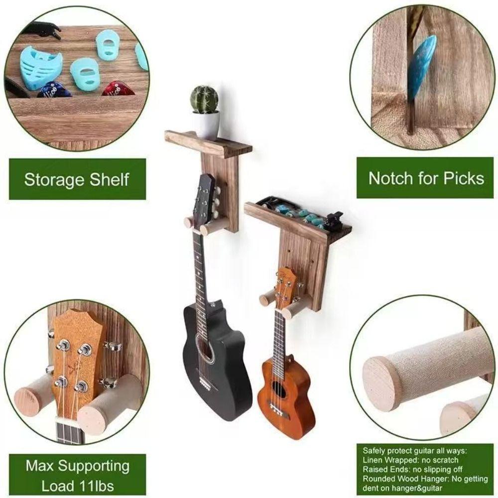 Wooden Guitar Hanger with Shelf String Instrument Storage Rack Wall Mount Guitar Racks  for Home