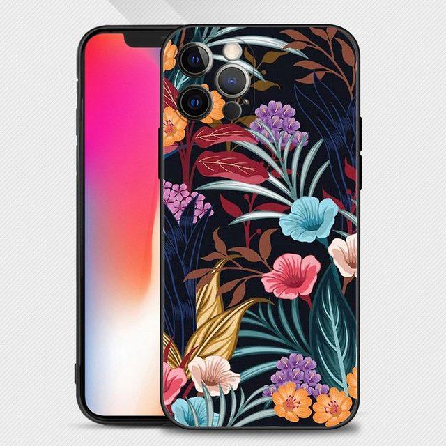 Shell For Iphone 14 13 12 11 Pro Max Mini Xs Max Xr X 7 8 Plus 6s Soft Silicone Case Cover Fundas Vintage Banana Leaf Flower