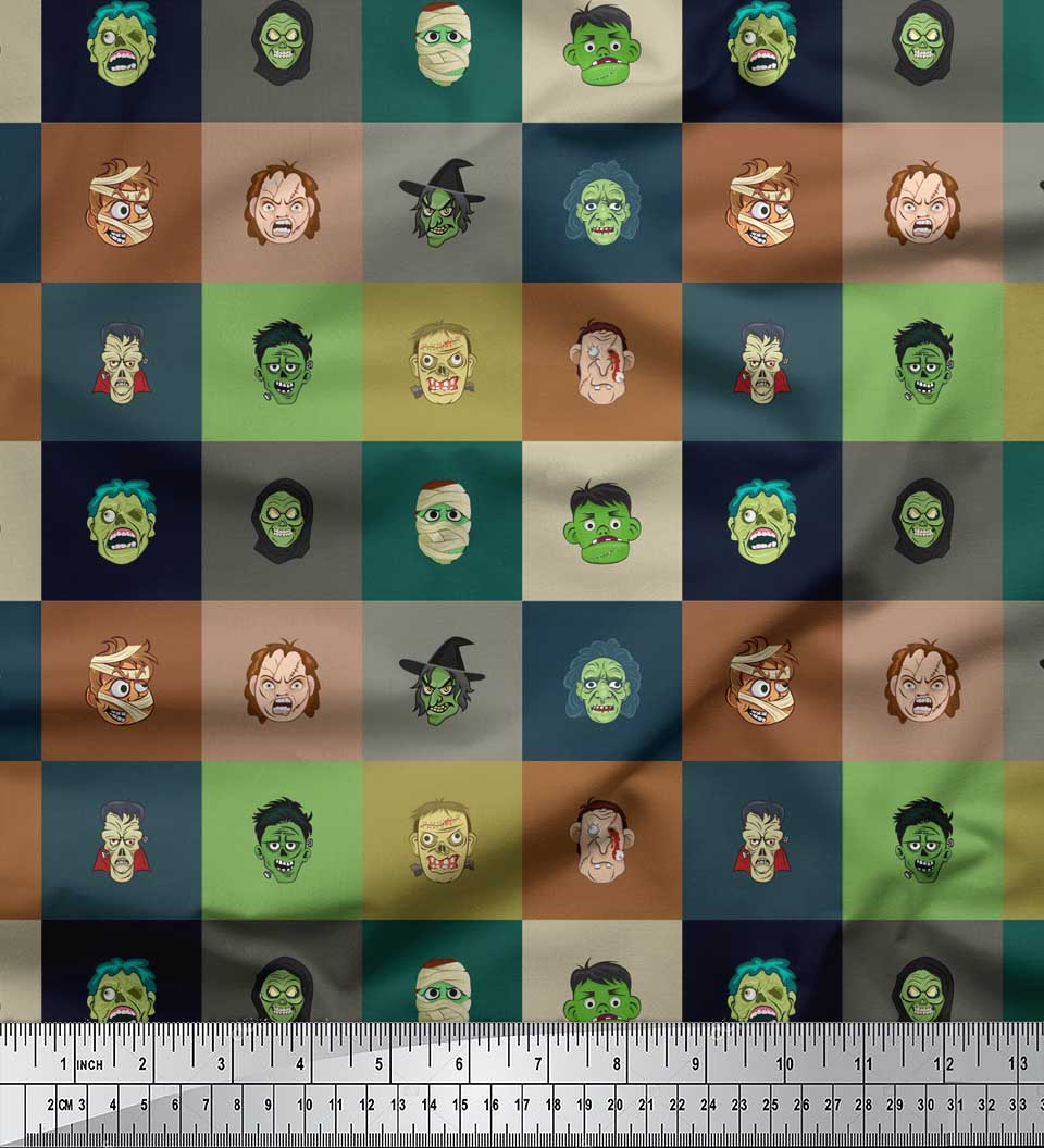 

Soimoi Orange Japan Crepe Satin Fabric Monster Face Cartoon Print Швейна тканина метр 42 дюйма 42 Inch Wide - Poly Crepe коричневий