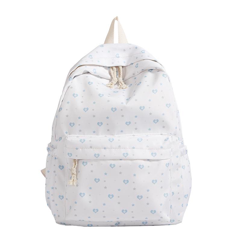 

Корейский свежий цветочный рюкзак в форме сердца для старшеклассниц, большой вместимости 27x13x37 cm белый