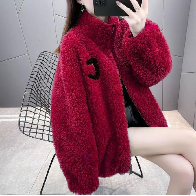 Autumn and Winter Casual Outer Wear Fleece Thickened Double-sided Coral Fleece Thermal Sweater Home Stand-up Collar Plush Jacket Women's Tide