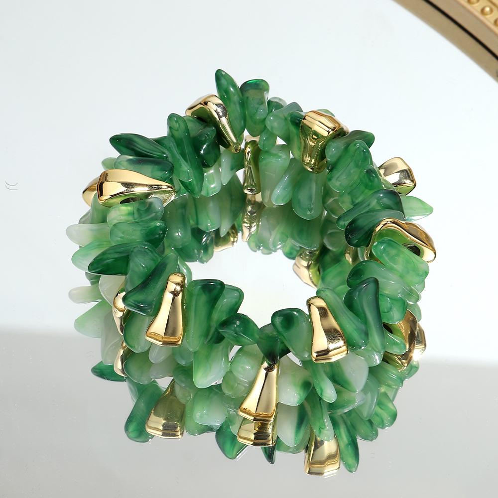 Acrylic Irregular Imitation Crushed Stone Beaded Bracelet for Women Boho Multicolored Strechy Bracelets Vacation Jewelry Gifts