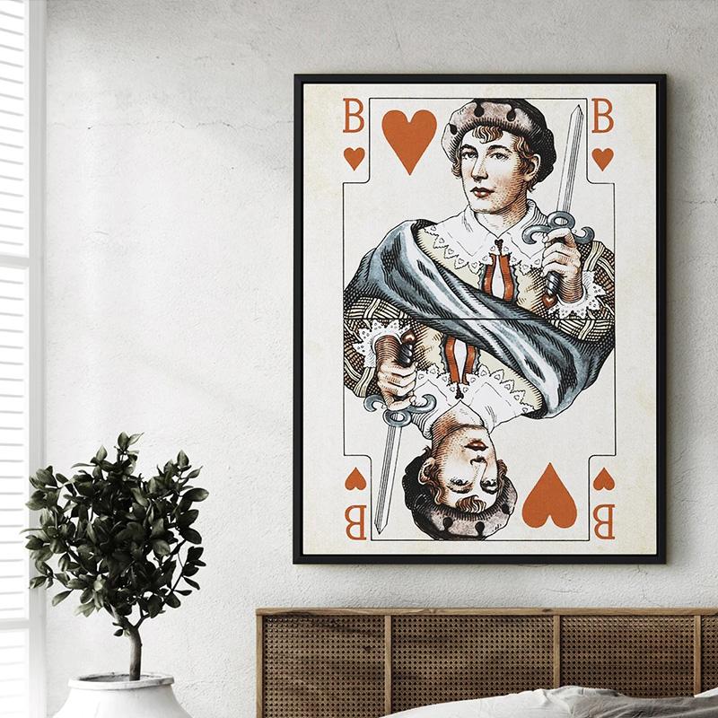 Vintage Poker Ace of Hearts Playing Cards Canvas Painting Queen And King Wall Art Pictures Room Home Club Bar Pub Decor Unframed