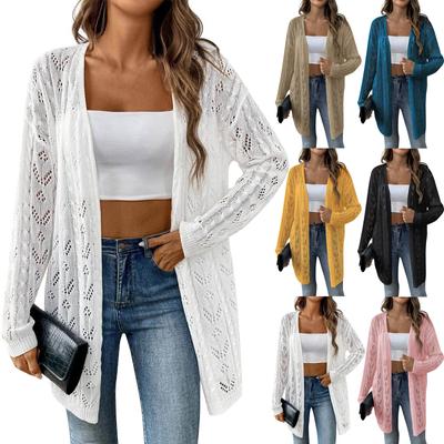 Women's Clothing Solid Knit Cardigan, Casual Open Front Long Sleeve Sweater