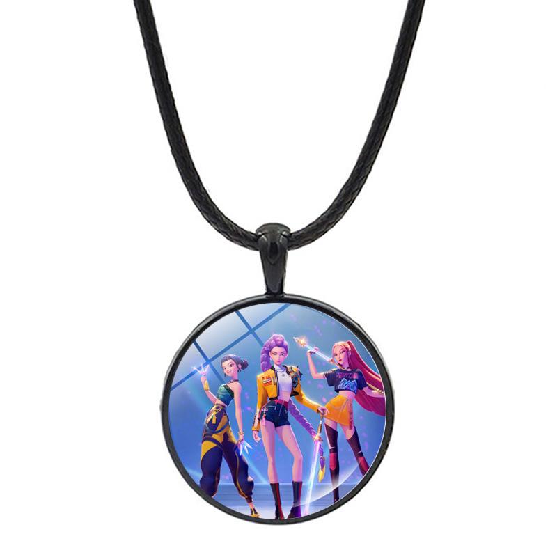 Huntress Girls Iron Alloy Necklace, Kpop Idol Cartoon Pendant Wax Rope Chain, Cute Anime Jewelry Gift for Kids and Fans