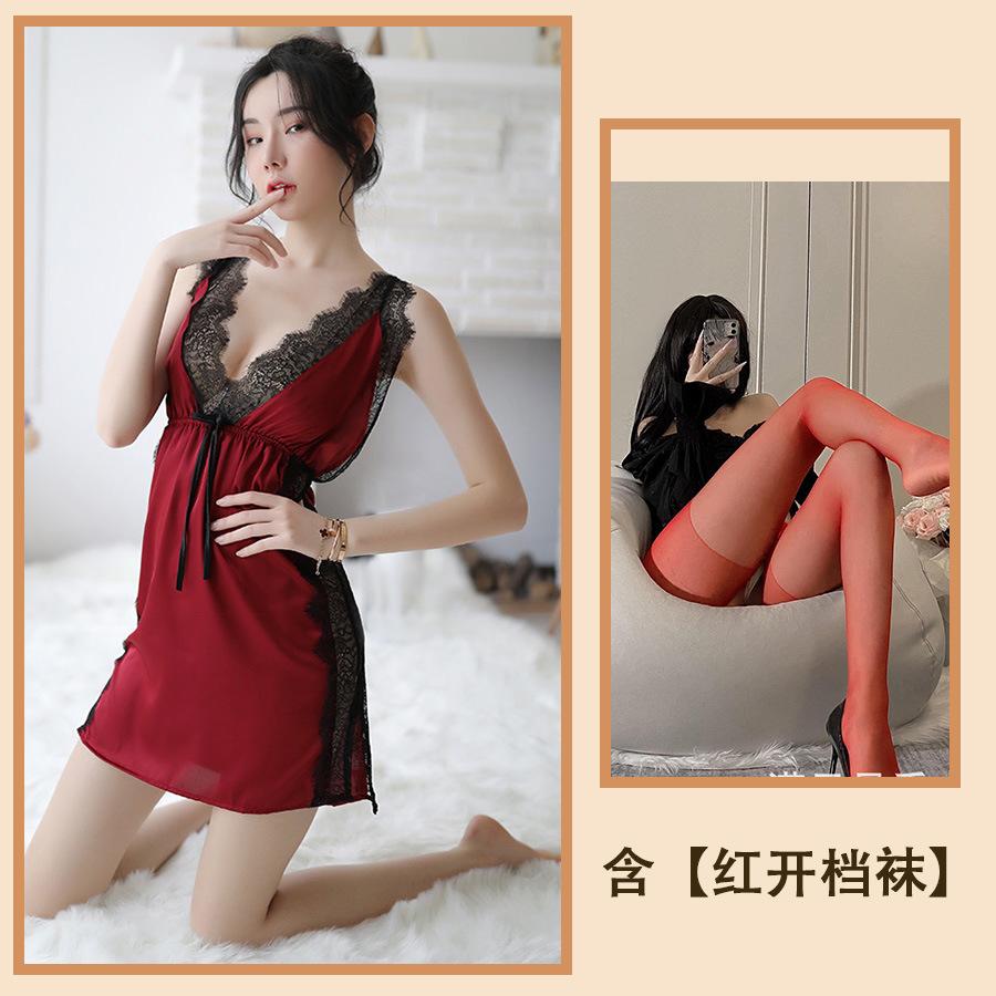 Sexy Lingerie Sexy Hot Big Halter Lace Suspender Skirt Split Pajamas Pajamas Set Underwear
