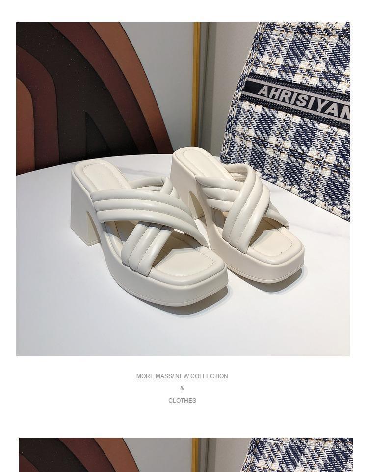 2025 Sommer neu Koreanische Version Modedesign Kreuzriemen High Heel Open Toe Coole Slipper Damen Dicke Ferse Wasserdicht Plateau Ein-Wort Pantoletten