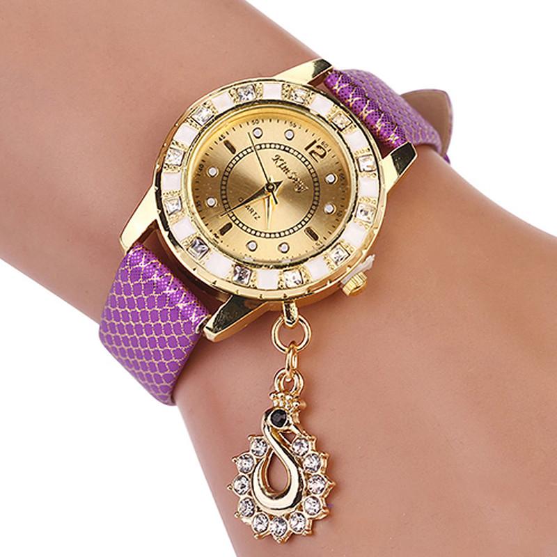 

Women Quartz Watch Wristwatch Swan Pendant Fashion Gift Accessories Clothing фиолетовый