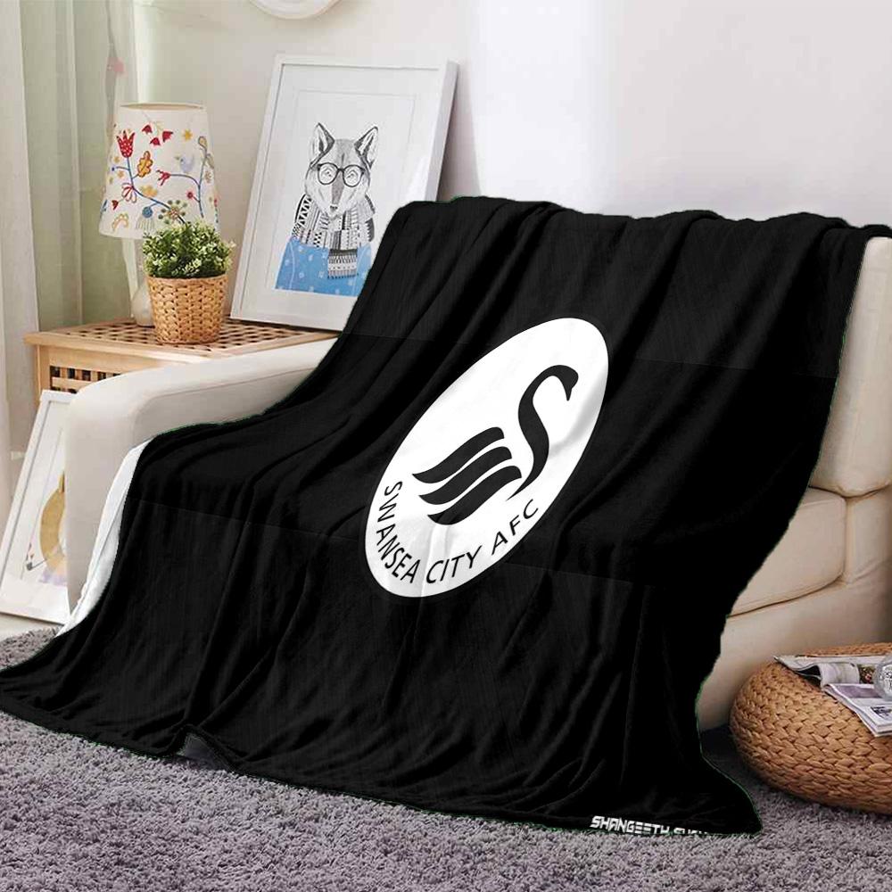 Swansea City Crest Flannel Blanket, Soft Polyester, Modern Design, All-Season for Camping, Travel, Gifts for holidays or birthdays