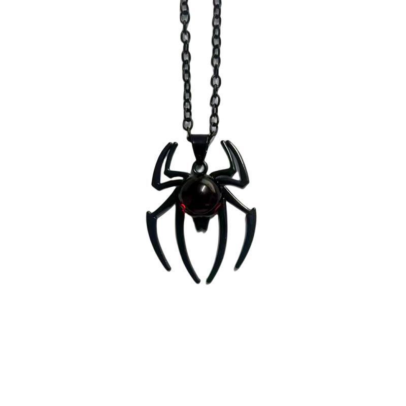 Black and Red Crystal Spider Pendant Necklace