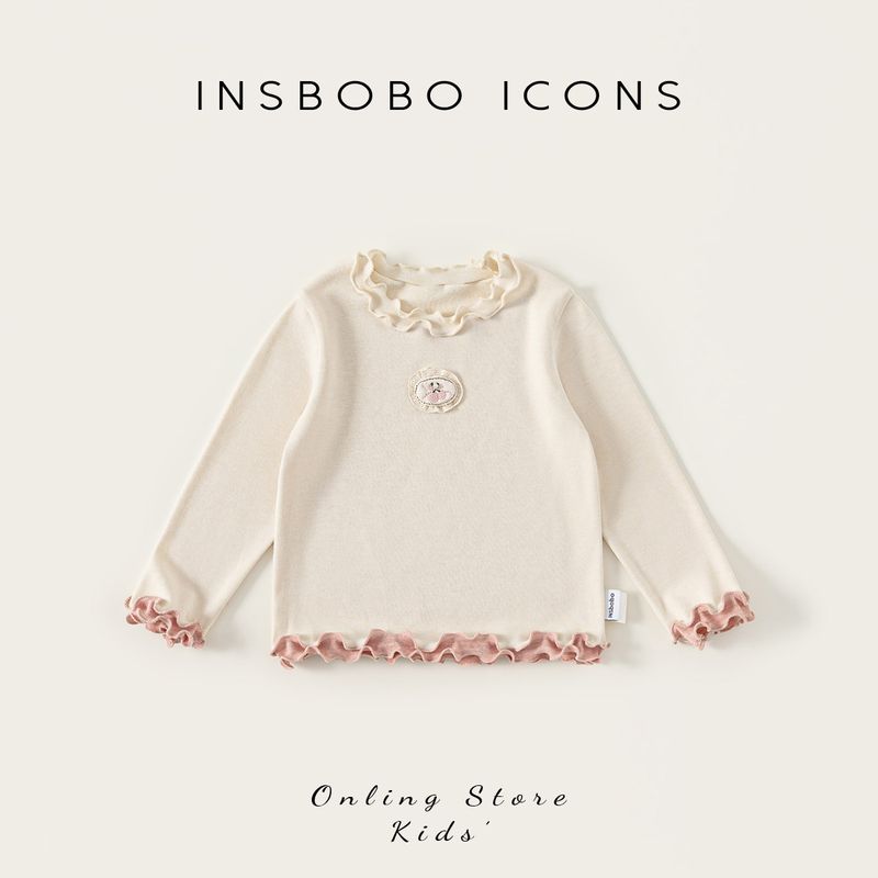 Insbobo Girls  Long-Sleeved T-Shirt Spring New Style 2026 Baby Fashionable Clothes for Girls Spring and Autumn Stylish Base Shirt Rice White 100