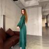 2024 Spring European & American Lace-Up Waist Puff Sleeve Long Dress