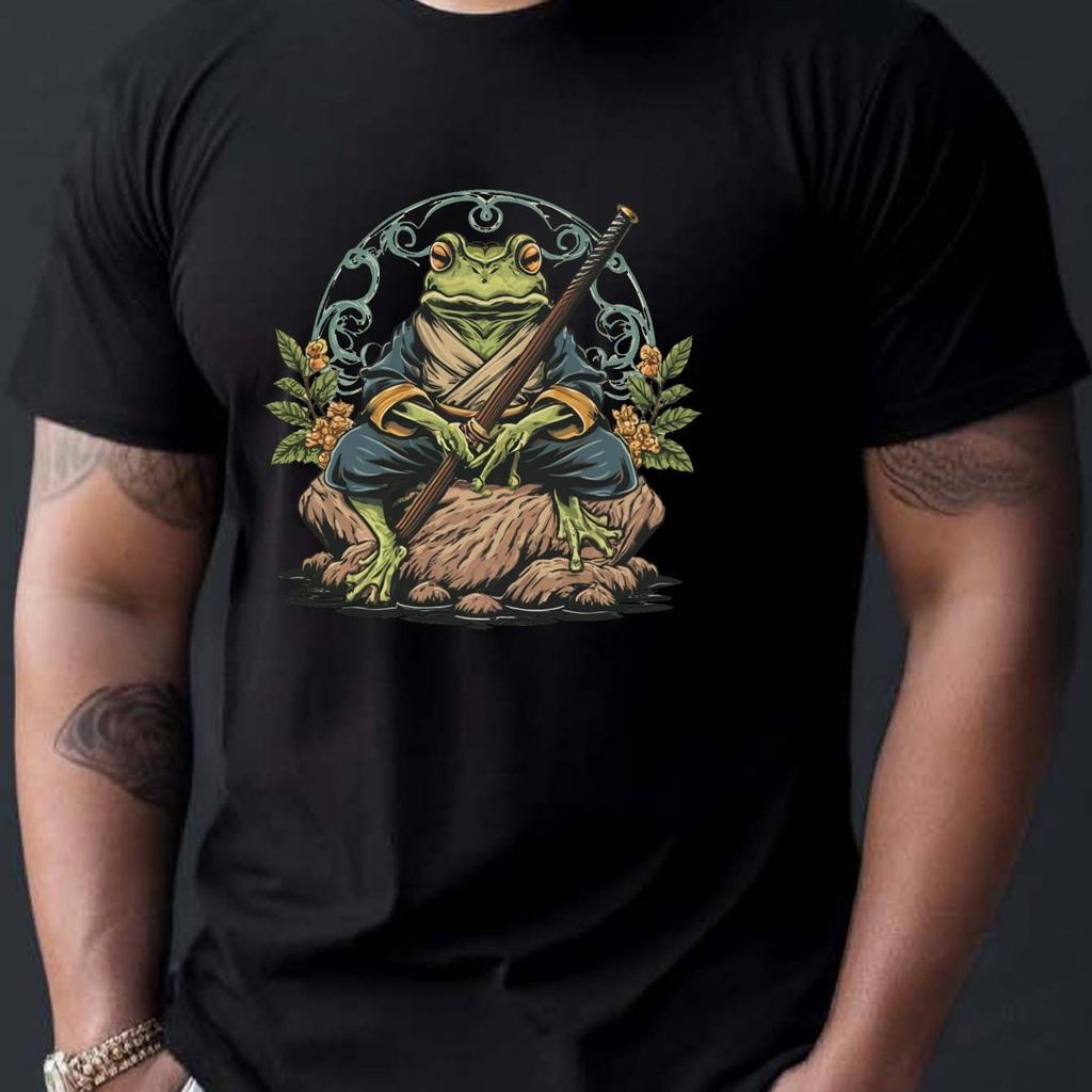 Frog Sensei Samurai Graphic Tee Mens Breathable Short Sleeve Casual TShirt