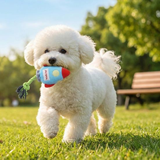 Plush Rockets Dog Chew Toy with Cotton Rope Squeaky Stuffed Rockets Boredom Reduction Small Medium Dog Teething Interactive Toy