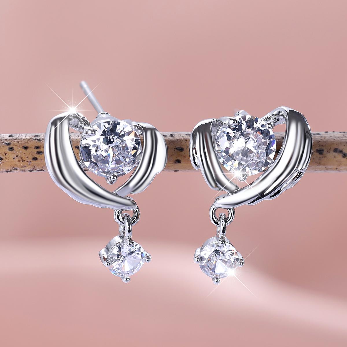 

Изысканные круглые белые серьги с цирконием в форме сердца, подходящие для женских свадебных модных ювелирных аксессуаров белый