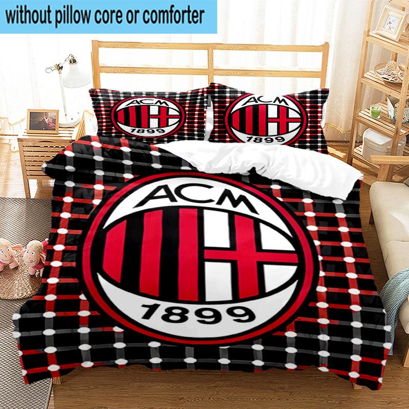 3pcs Milan Football Club Printed Bedding Set Duvet Cover Closure Includes 1 Duvet Cover & 2 Pillowcases Bedding Sets Home Decor Gifts