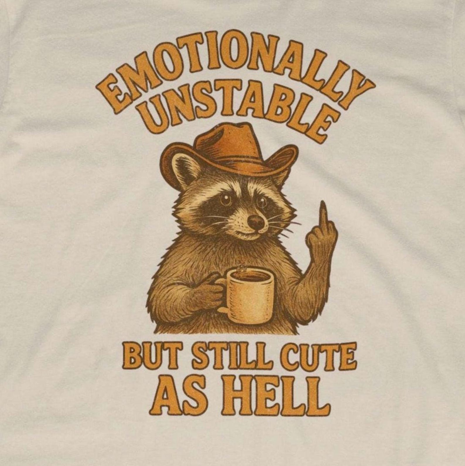 Funny Raccoon Graphic Tee, Emotionally Unstable, Sarcastic Animal Shirt 4XL