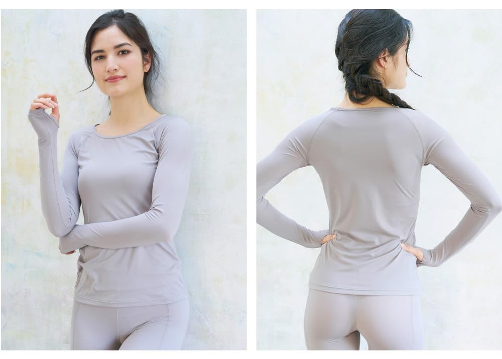 Glamor YOGA by Glamore Sports Round Long Sleeves with Thumb UV Moisture Quick Size FT0273 Underwear, Neck, Holes, Protection, Wicking, Drying,