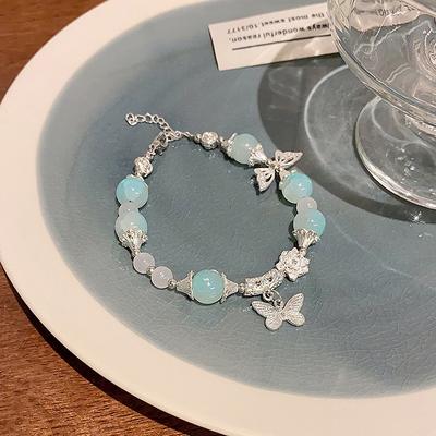 Čínský styl vintage motýlí přívěsky náramky skleněné korálky náramek pro dívky lehké luxusní univerzální šperky na zápěstí