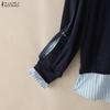 ZANZEA Women Round Neck Loose Casual Long Sleeve Pullover Tops Autumn